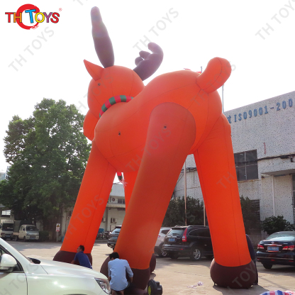 Free Air Shipping 8m Lighting Outdoors Christmas Inflatable Reindeer Cartoon Santa Claus's Sledge Giant Deer Elk Model for Sale