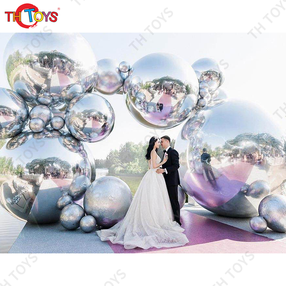 free air ship to door,Custom inflatable mirror ball, silver giant inflatable mirror balloon for wedding party