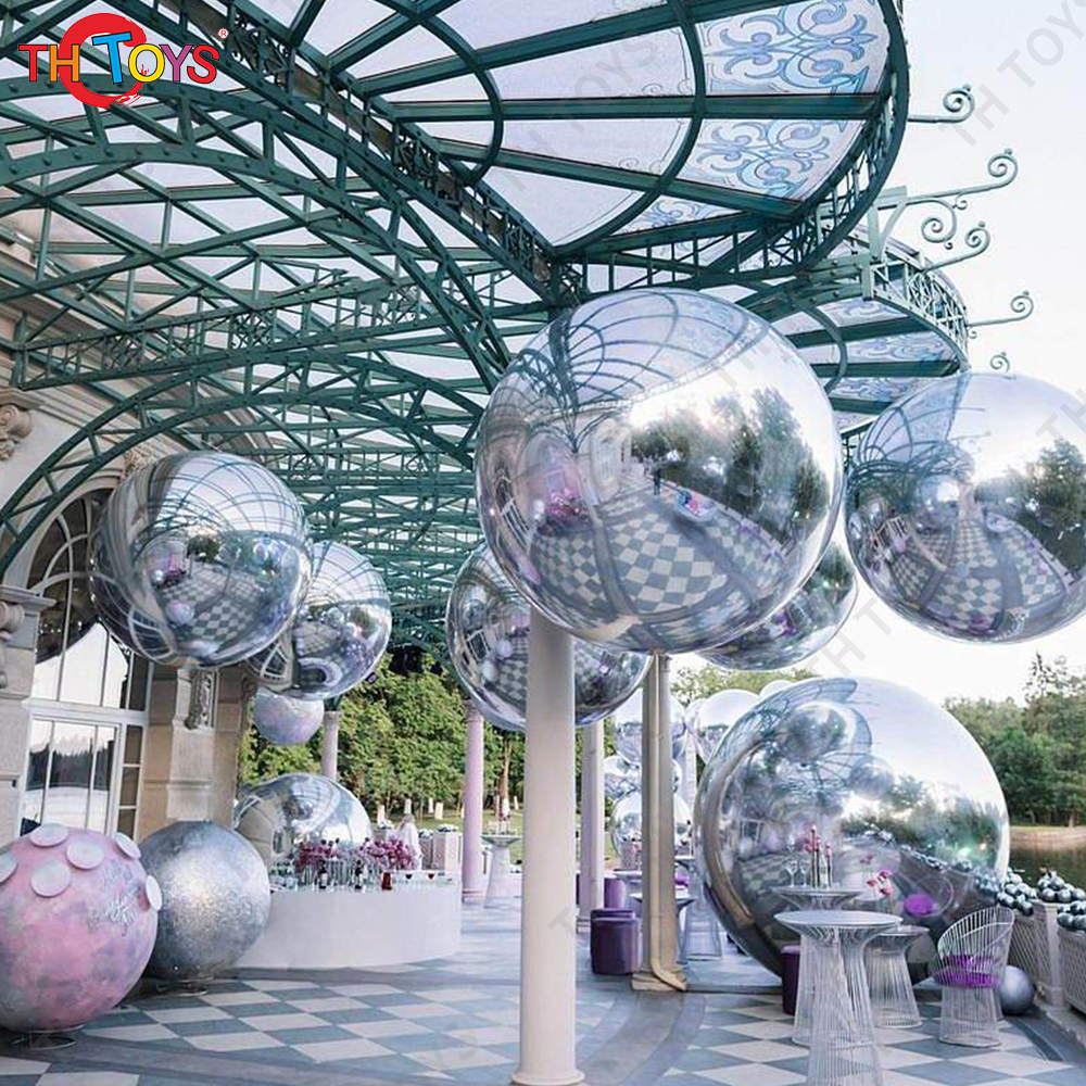 free air ship to door,Custom inflatable mirror ball, silver giant inflatable mirror balloon for wedding party