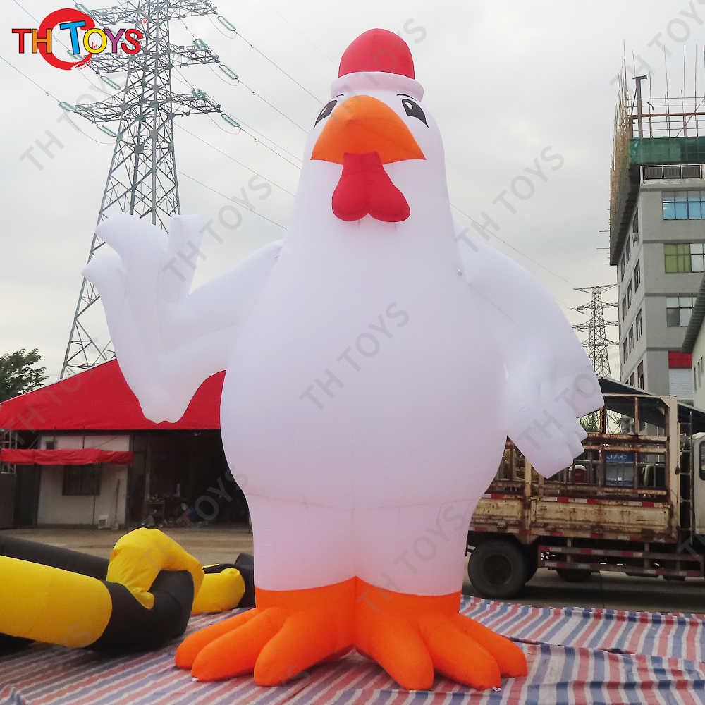 Custom Made 6m/20ft tall Giant Inflatable Chicken with Christmas Hat For Decoration / 26ft Advertising Chicken Balloon