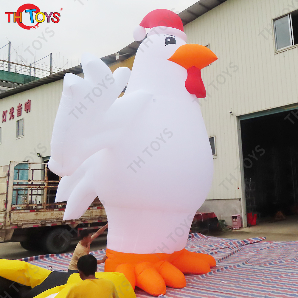 Custom Made 6m/20ft tall Giant Inflatable Chicken with Christmas Hat For Decoration / 26ft Advertising Chicken Balloon