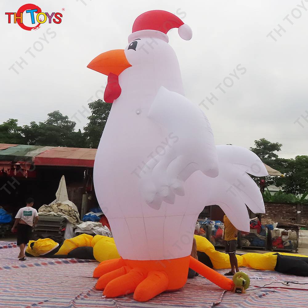 Custom Made 6m/20ft tall Giant Inflatable Chicken with Christmas Hat For Decoration / 26ft Advertising Chicken Balloon