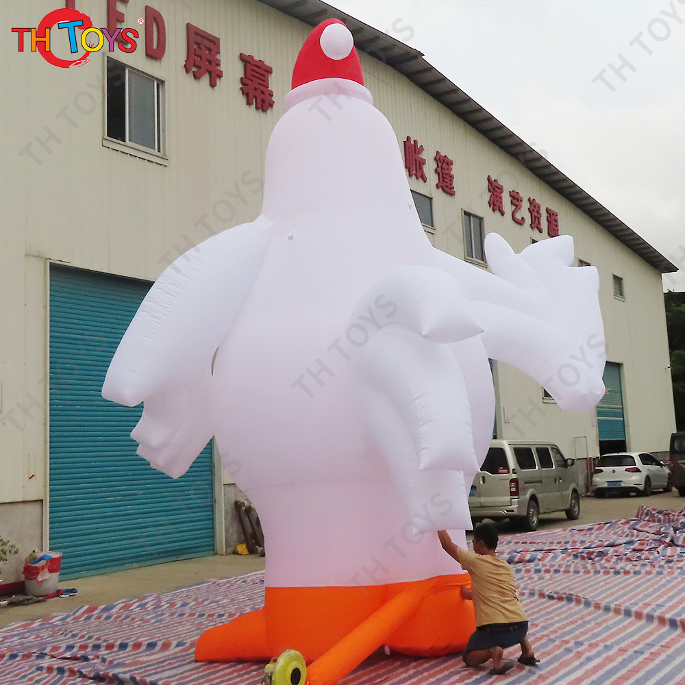 Custom Made 6m/20ft tall Giant Inflatable Chicken with Christmas Hat For Decoration / 26ft Advertising Chicken Balloon
