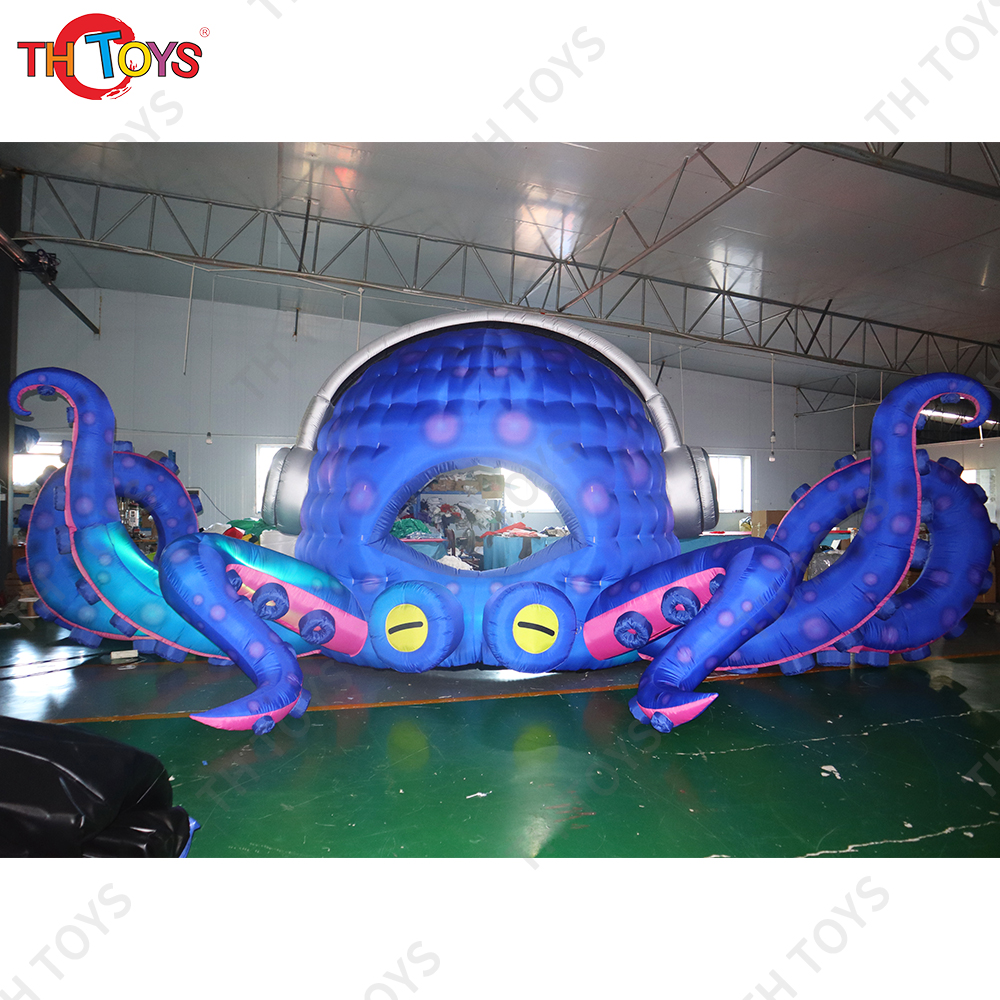 10m Giant Inflatable DJ Octopus Cabin Background Wall Booth Balloon For Event Stage Decoration Toys