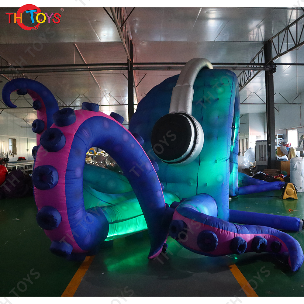 10m Giant Inflatable DJ Octopus Cabin Background Wall Booth Balloon For Event Stage Decoration Toys