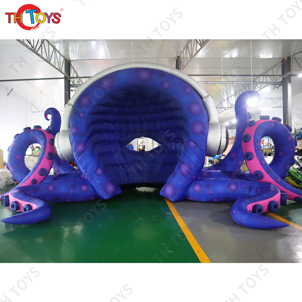 10m Giant Inflatable DJ Octopus Cabin Background Wall Booth Balloon For Event Stage Decoration Toys