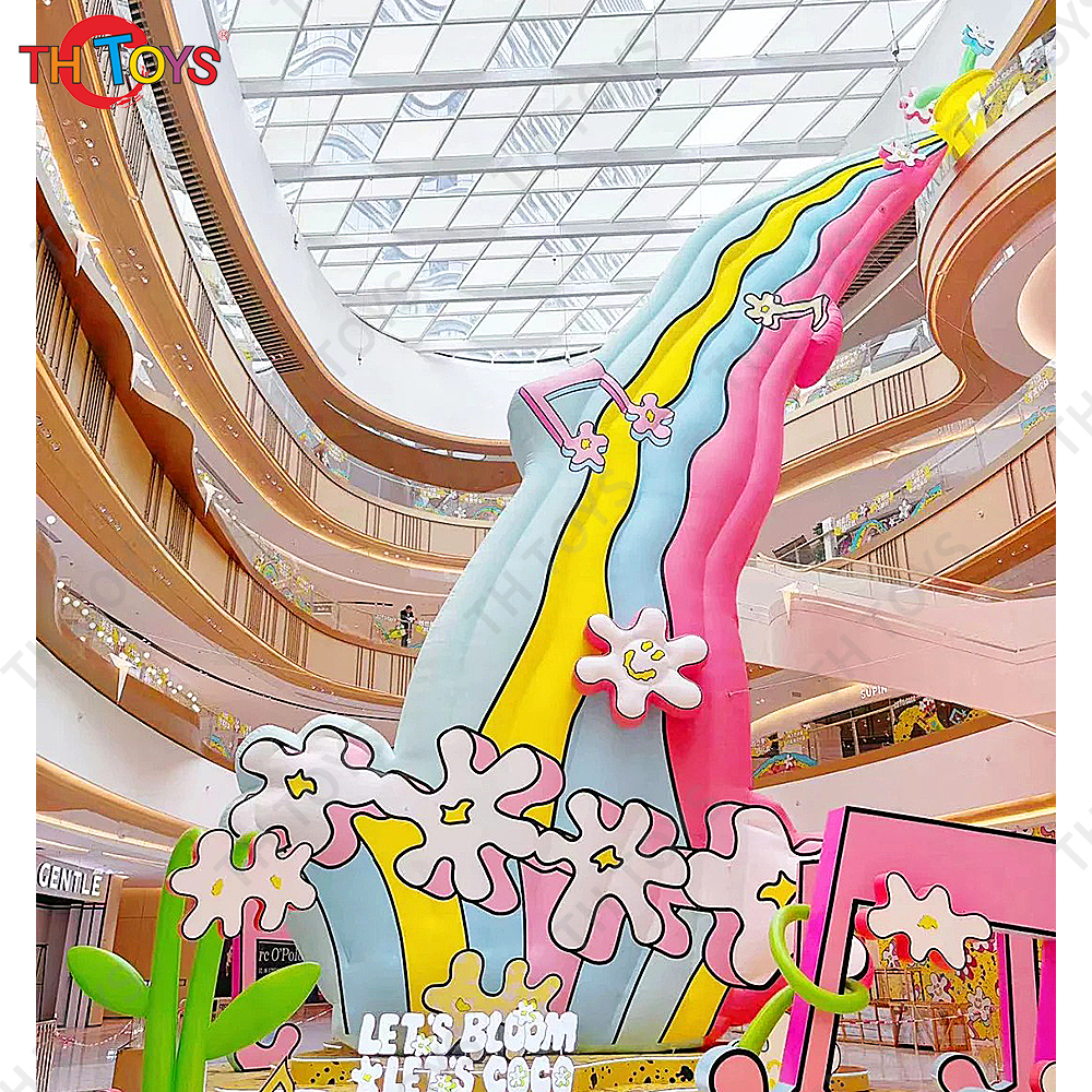 Free Door Ship 8m High Giant Inflatable Flower Decoration led Artificial Flower Plant for Shopping Mall Party Event
