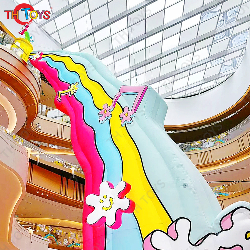 Free Door Ship 8m High Giant Inflatable Flower Decoration led Artificial Flower Plant for Shopping Mall Party Event