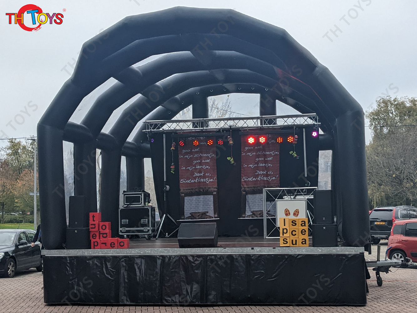 free shipment to sea port, custom airtight outdoor portable transparent inflatable stage cover, commercial inflatable stage tent