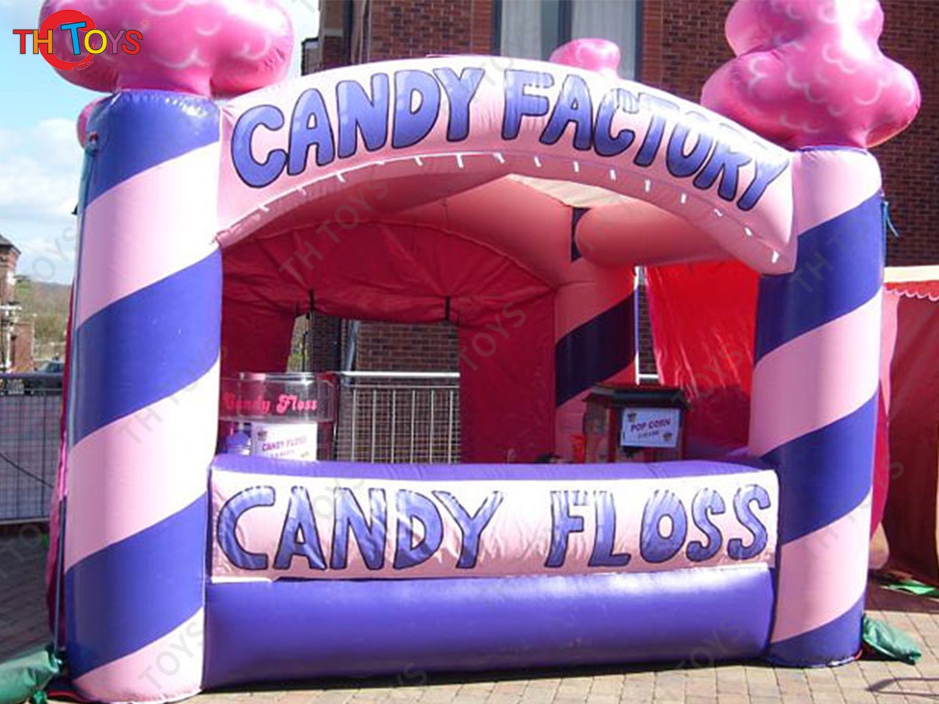 Free air ship to door, 4x4m Candy floss inflatable booth/inflatanle trade show tent for promotion, cheap inflatable candy cabin