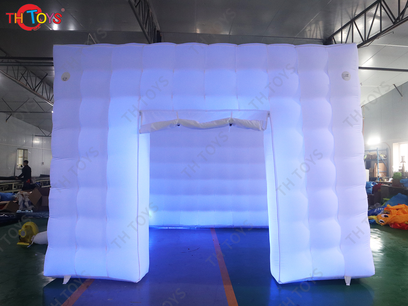 Free Air Shipping 6x6m White Inflatable Cube Tent Flat Top Wedding Party Marquee with Colorful Lighting for Sale