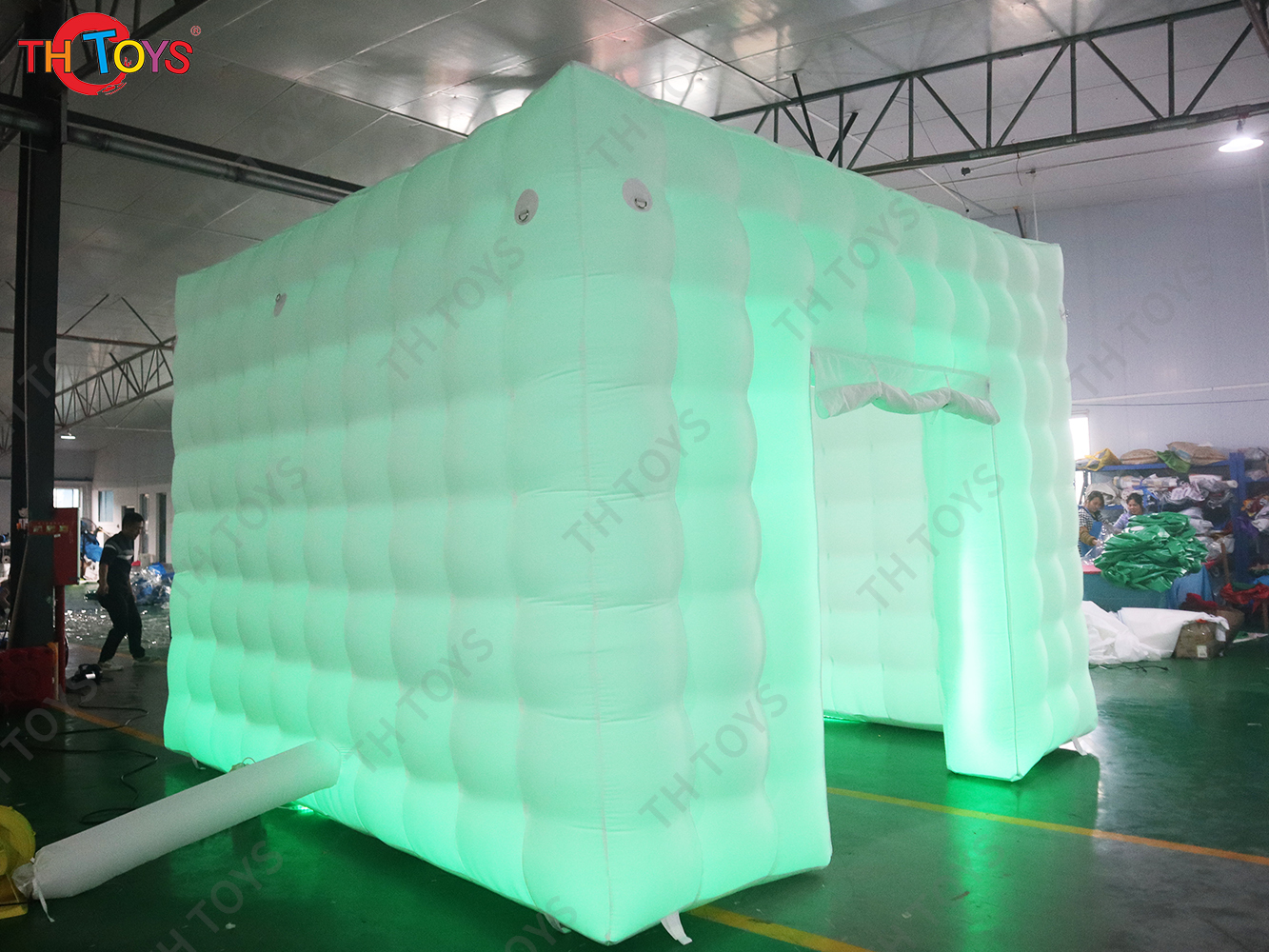 Free Air Shipping 6x6m White Inflatable Cube Tent Flat Top Wedding Party Marquee with Colorful Lighting for Sale