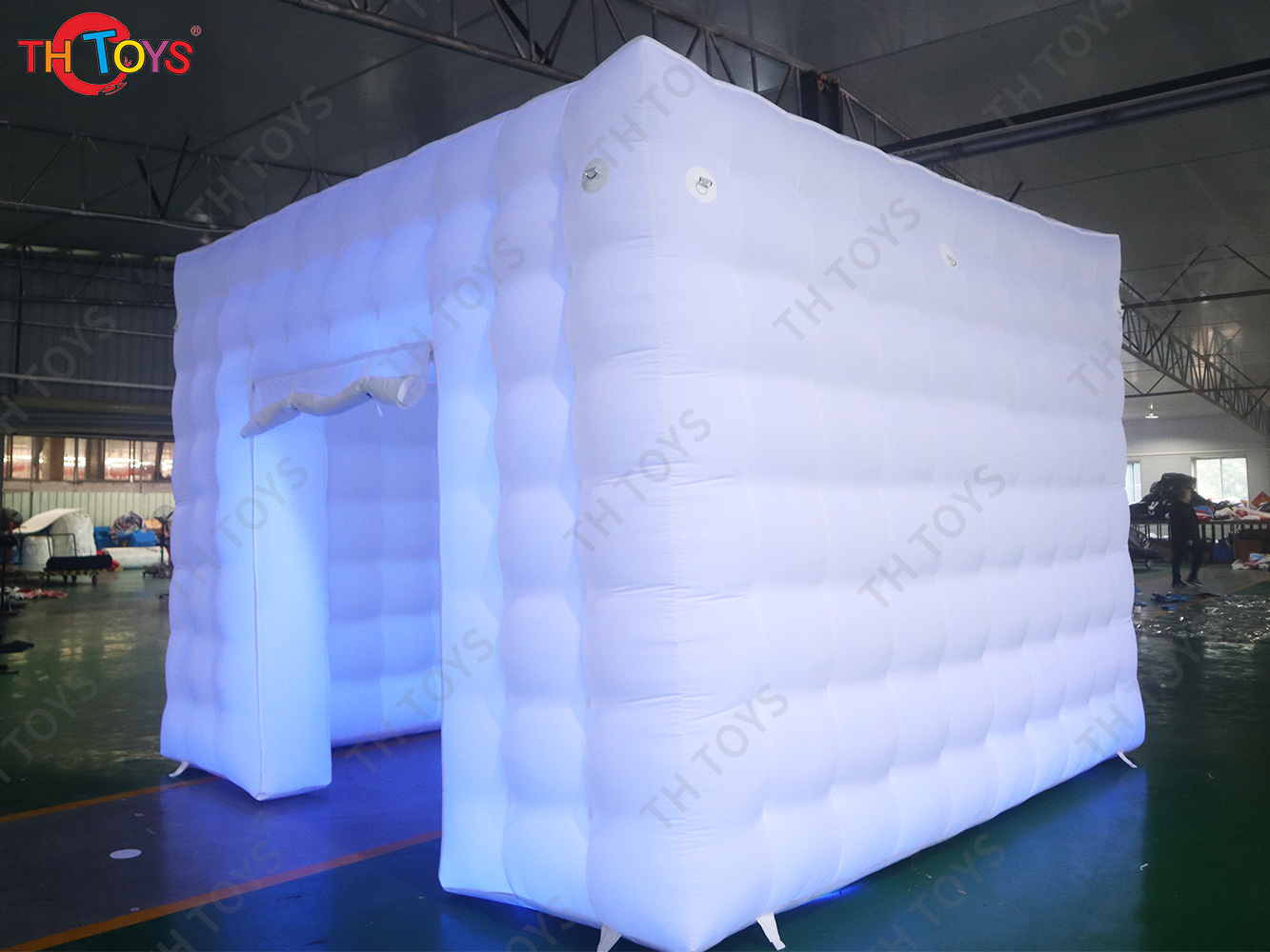 Free Air Shipping 6x6m White Inflatable Cube Tent Flat Top Wedding Party Marquee with Colorful Lighting for Sale
