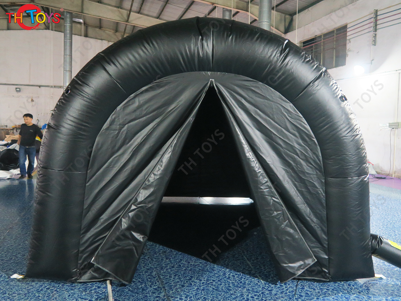 Large Outdoor Black two Layers Structure Inflatable Tunnel Tent With Blower Airblown Dome Canopy For Events