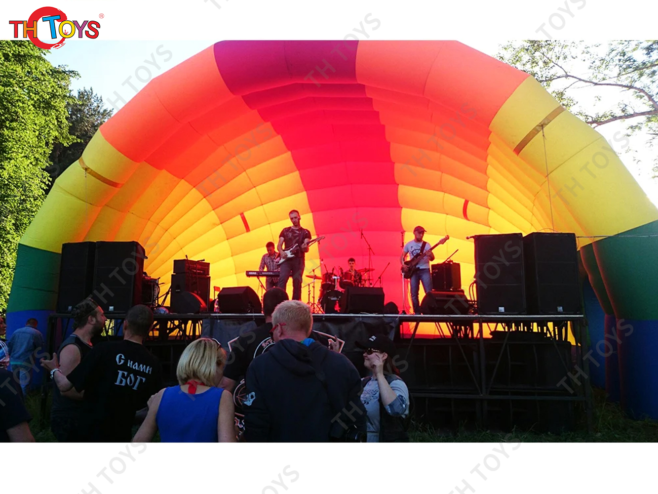 outdoor big inflatable shell tent, portable inflatable stage tent, rainbow color inflatable eventtent