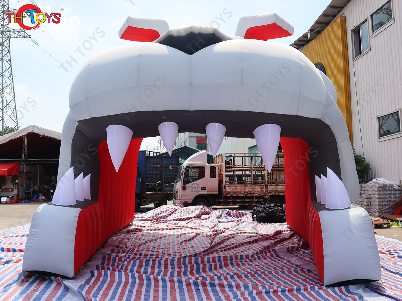 7.5x6x4.8m Red Shar Pei Dog Tunnel Tent Commercial Portable Inflatable Stage Tent for Sale