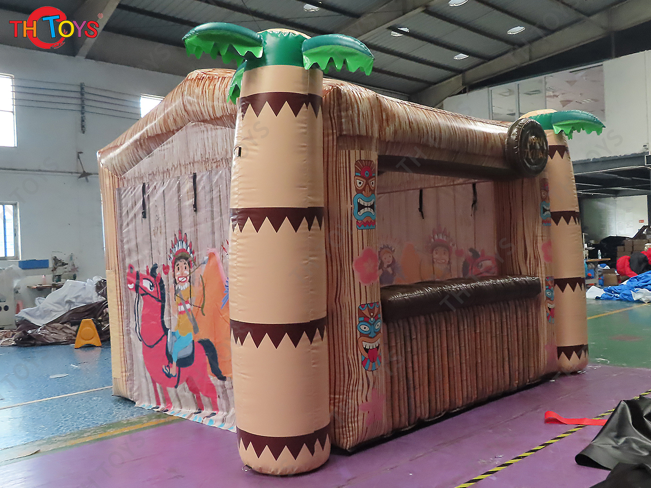 Tropic Inflatable Tiki Bar with Original Islander Backdrop Bamboo Fence and Coconut Tree for Vacation