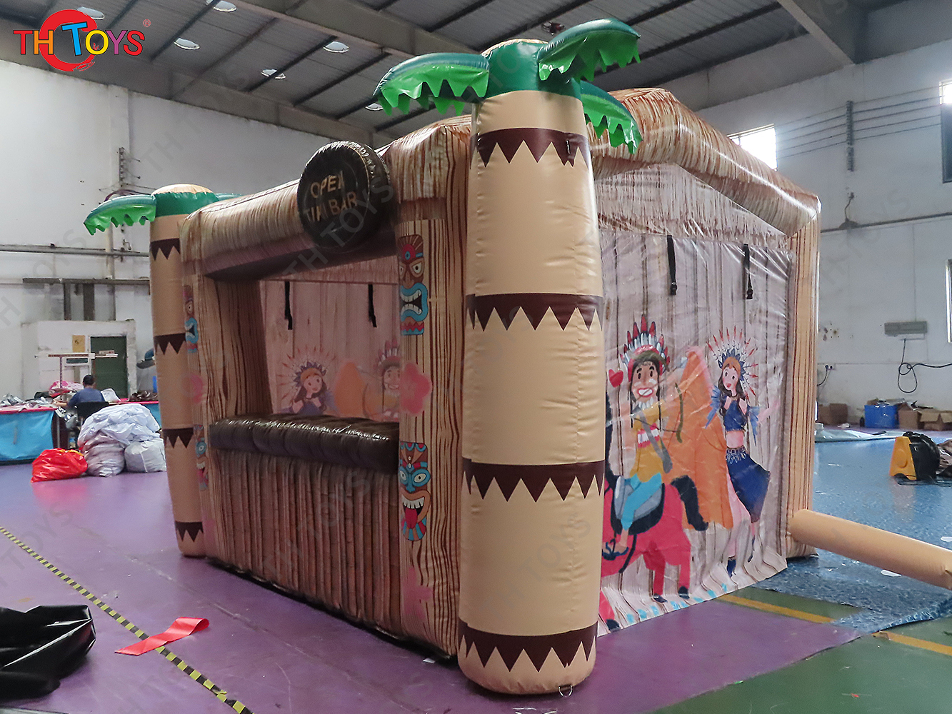 Tropic Inflatable Tiki Bar with Original Islander Backdrop Bamboo Fence and Coconut Tree for Vacation