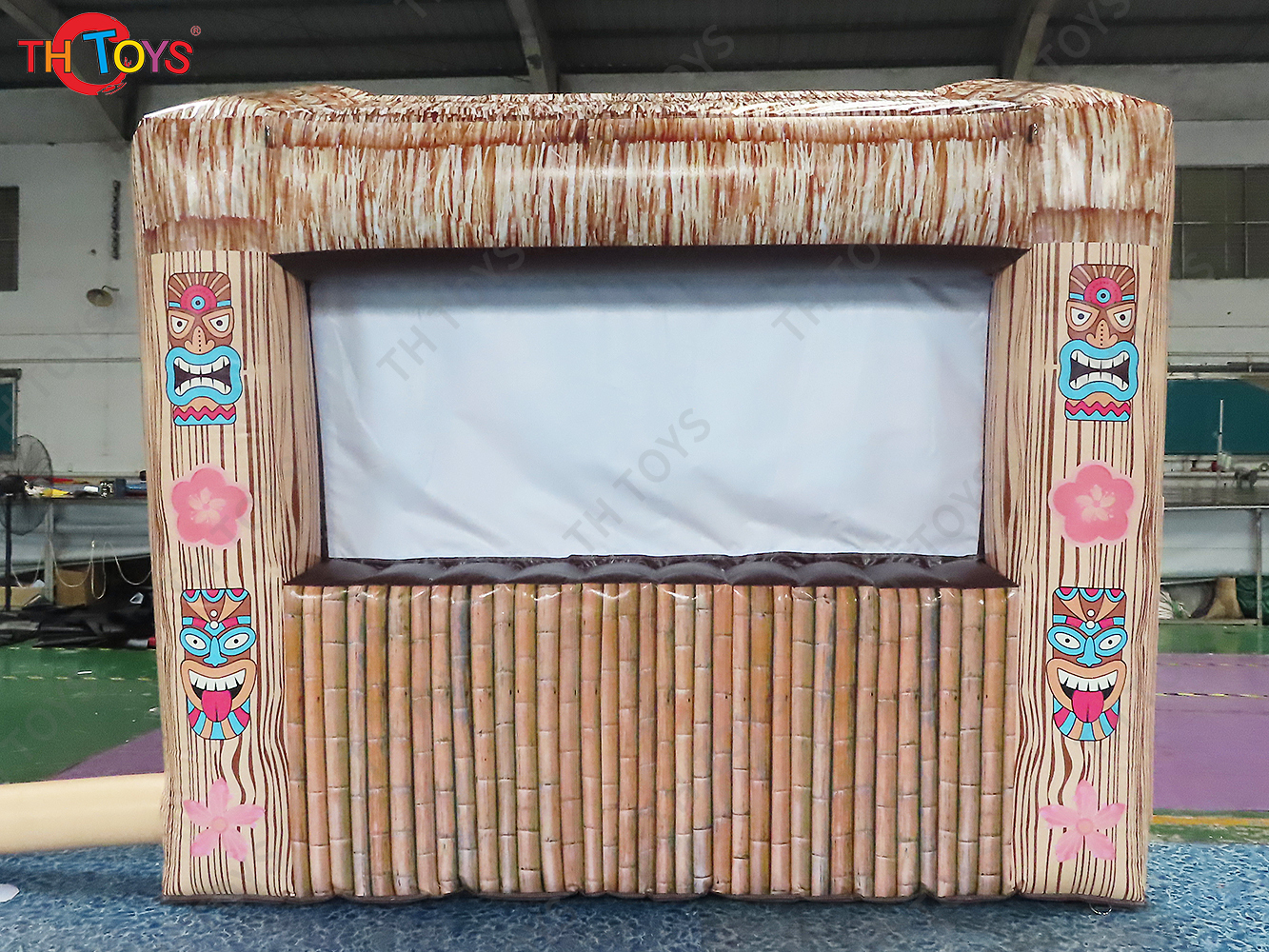 Tropic Inflatable Tiki Bar with Original Islander Backdrop Bamboo Fence and Coconut Tree for Vacation