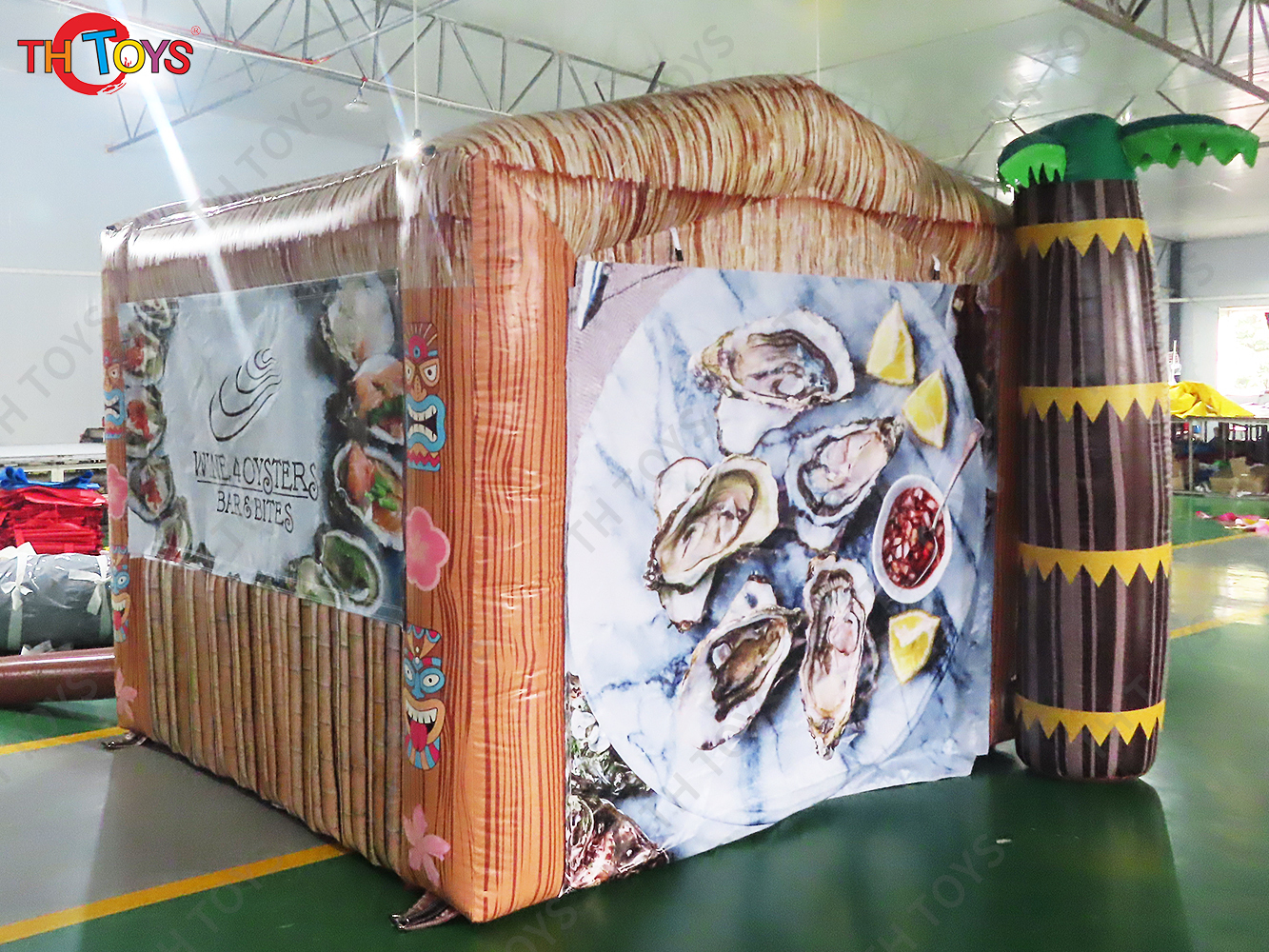 Outdoor opened inflatable Tiki bar with palm tree portable inflatable drinking bar serving bar for beach party