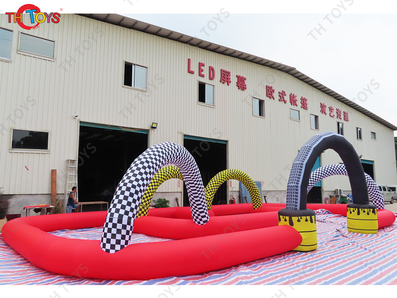 outdoor portable Inflatable Sport Game Zorb Ball Go Kart track,customized inflatable car border
