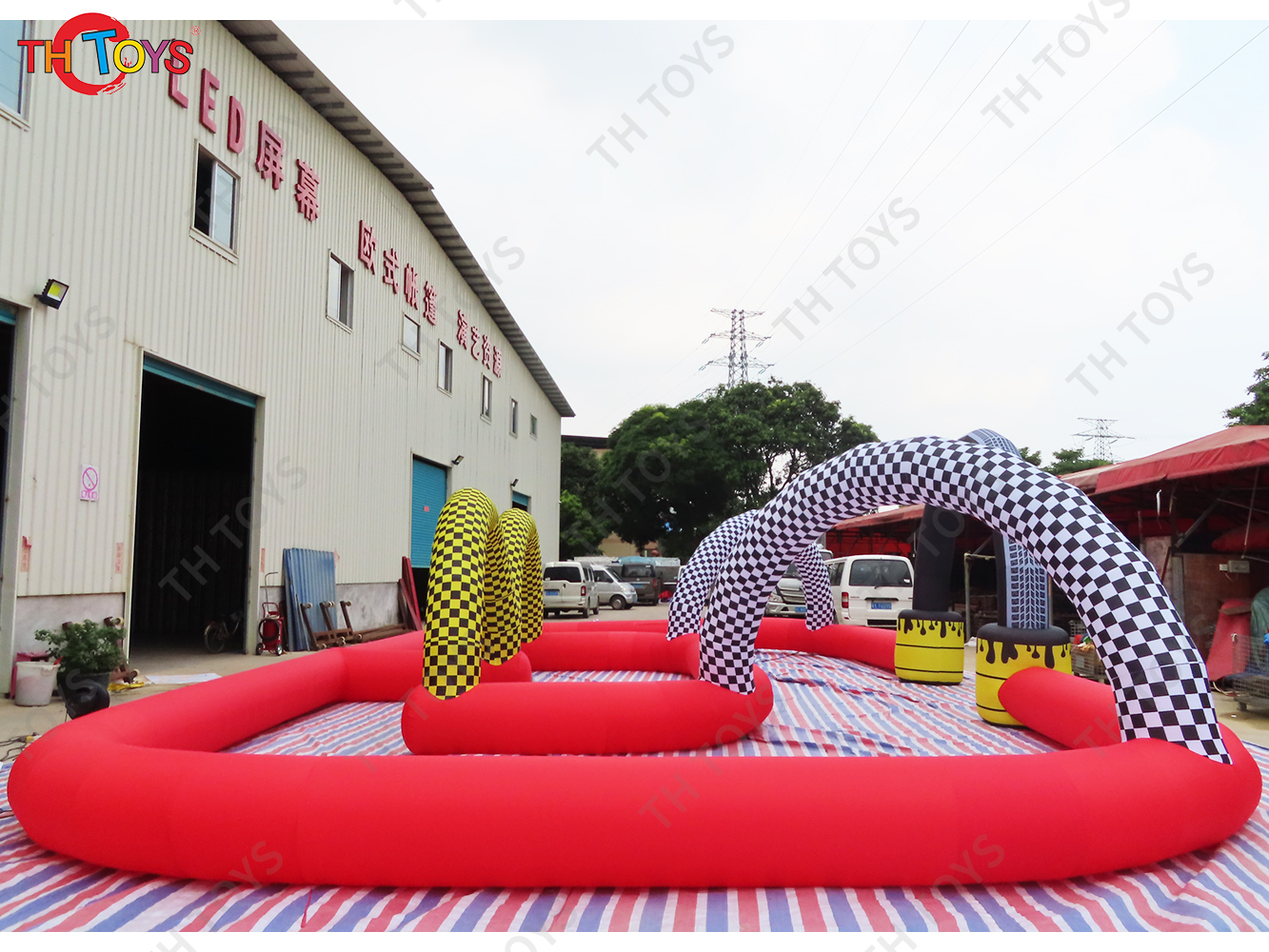 outdoor portable Inflatable Sport Game Zorb Ball Go Kart track,customized inflatable car border
