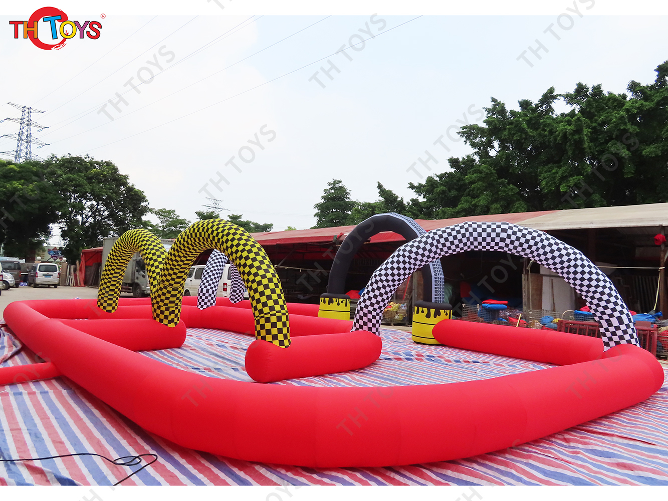 outdoor portable Inflatable Sport Game Zorb Ball Go Kart track,customized inflatable car border