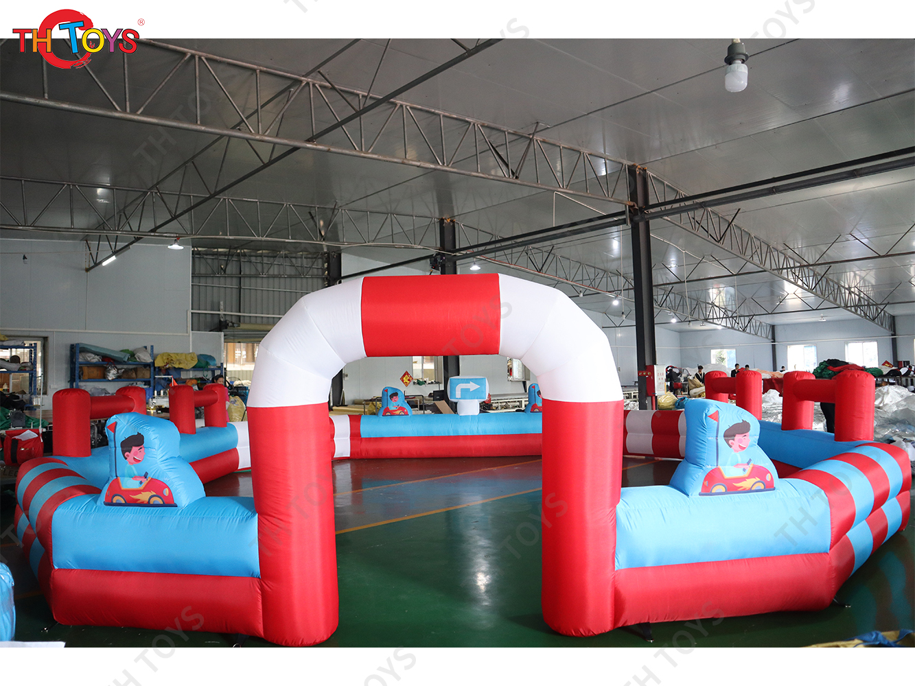 Outdoor Bumper Car Speedway Racing Track, cheap Inflatable Go Kart Zorb Ball Race Track for kids
