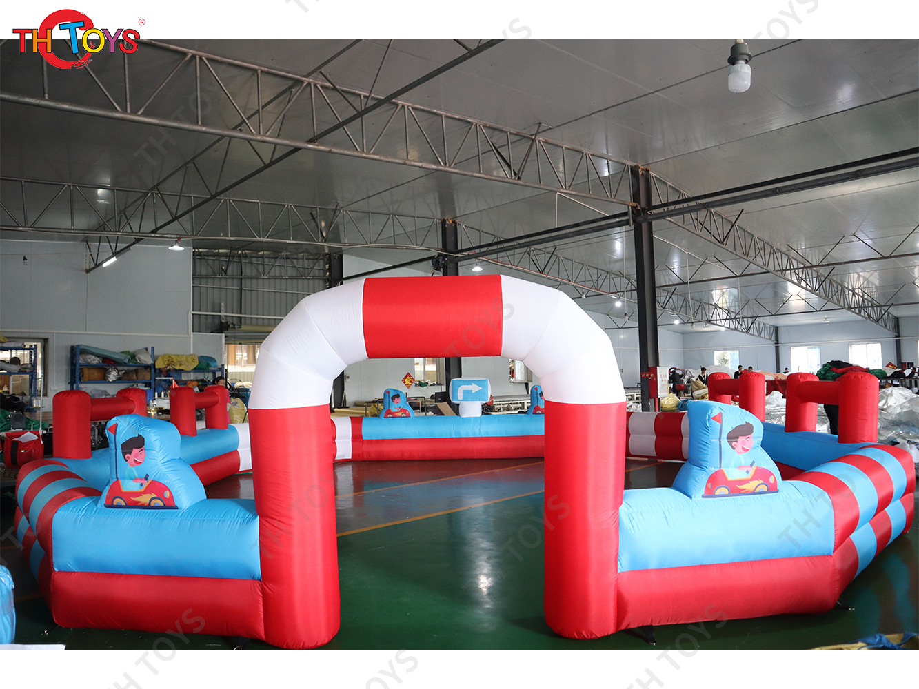 Outdoor Bumper Car Speedway Racing Track, cheap Inflatable Go Kart Zorb Ball Race Track for kids