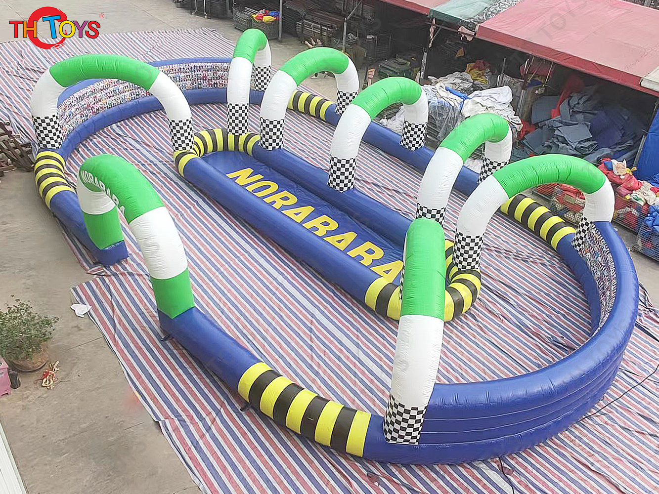 16x9m Outdoor Games Inflatable Race Track Inflatable Air Tumble Track / Go Kart Track