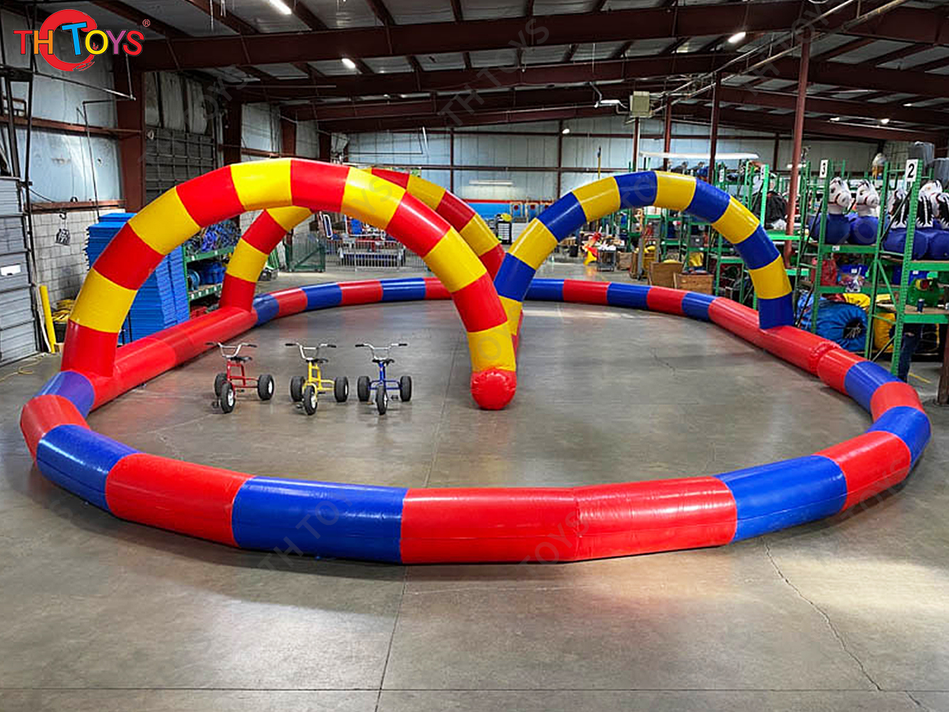 Trike racing Pedal Car racing Inflatable Air Track Rainbow Race Track for Sale
