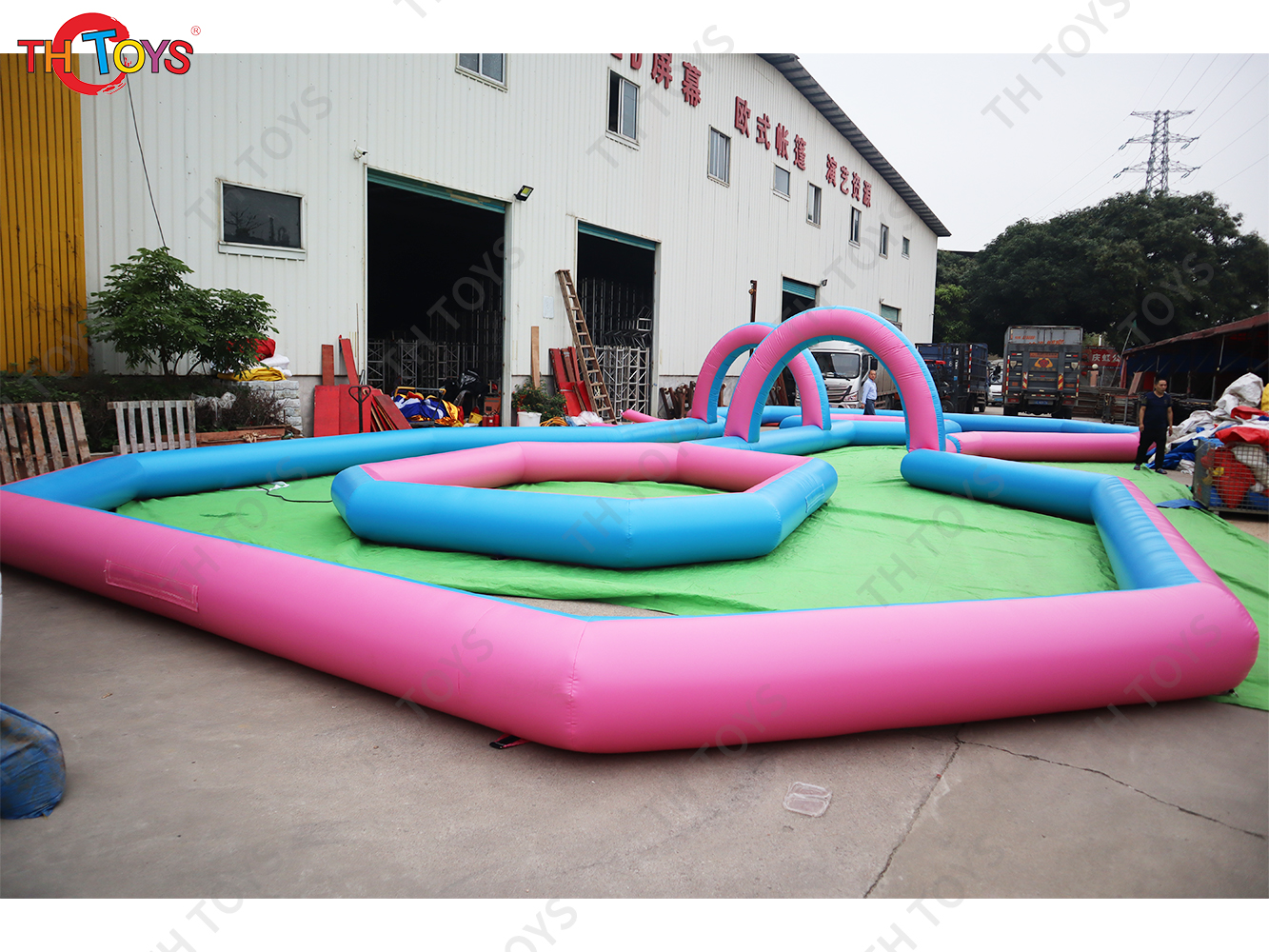 New inflatable go kart race track inflatable zorbball race track, inflatable bumper cars racing track