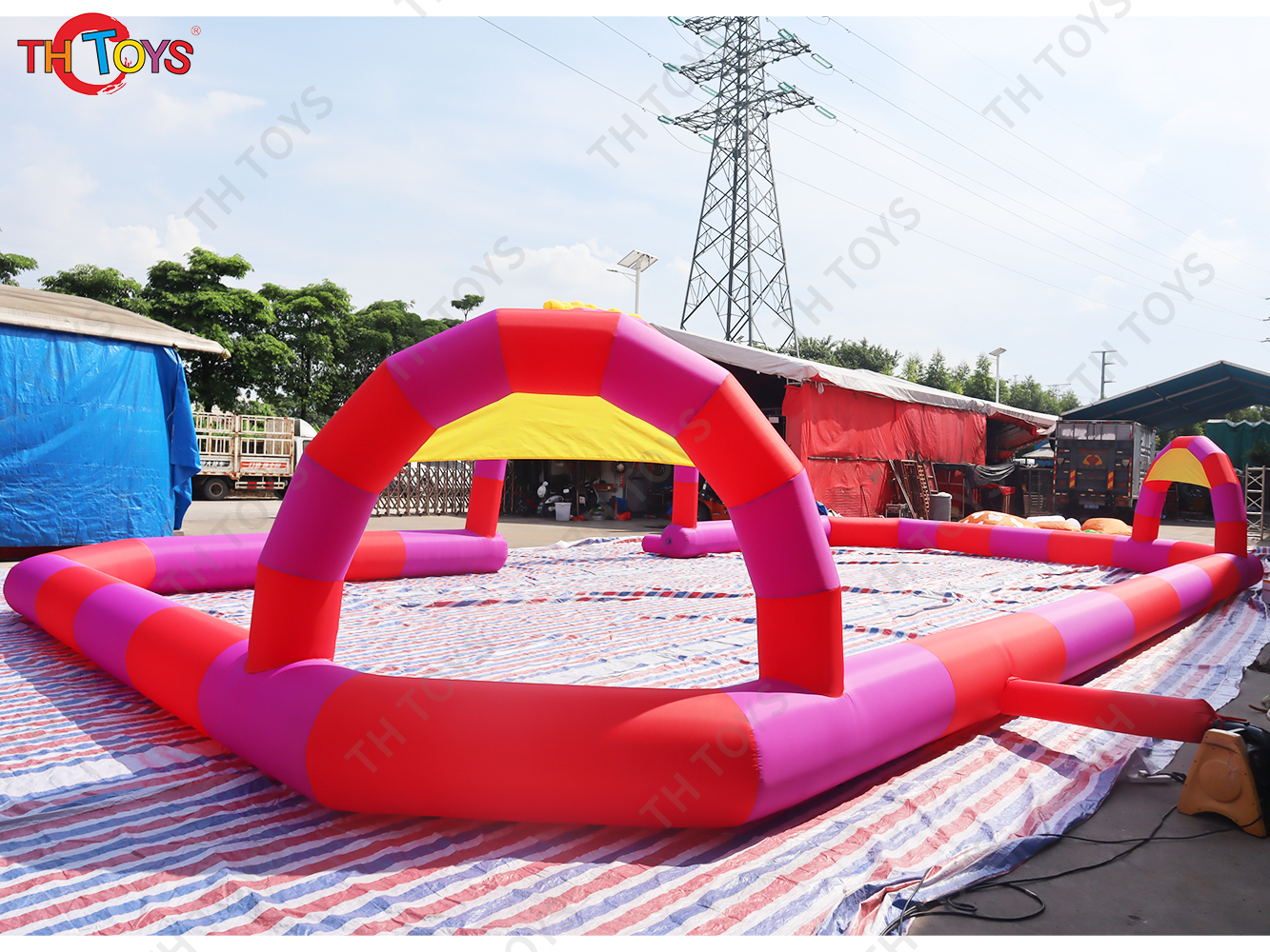 Inflatable Fence Line Amusement Inflatable Bumper Car Go Kart Track Bumper Car Race For Kids Indoor Outdoor Fun