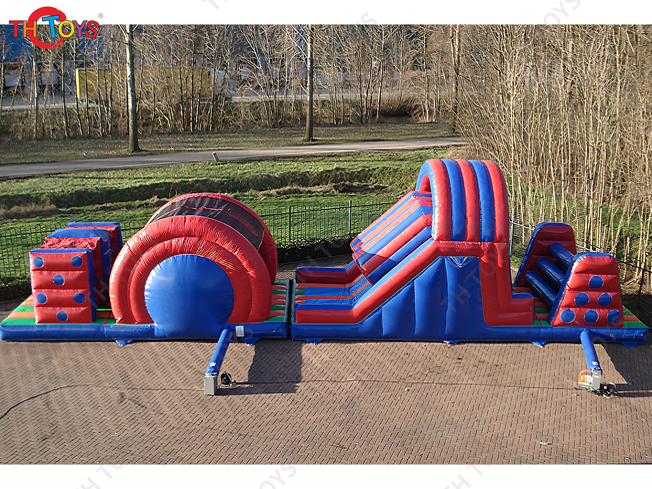 25m Outdoor Team Work Game Interactive Challenge Course Inflatable Obstacle Course Sports Games