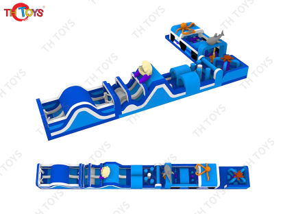 New Design 45m Long 2 in 1 L Shape Jungle Playground Inflatable Obstacle Course for Amusement Park
