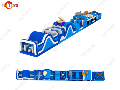 New Design 45m Long 2 in 1 L Shape Jungle Playground Inflatable Obstacle Course for Amusement Park