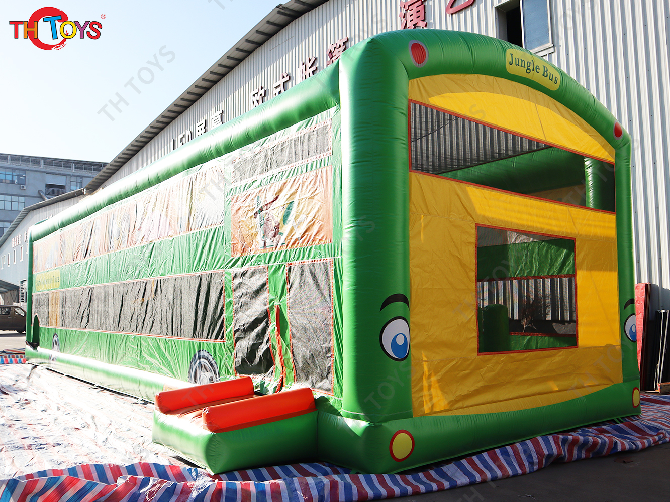 15x5m Safari Adventure Tours Bus Inflatable Jungle Bus Obstacle Course School Bus Inflatable Bouncy Castle