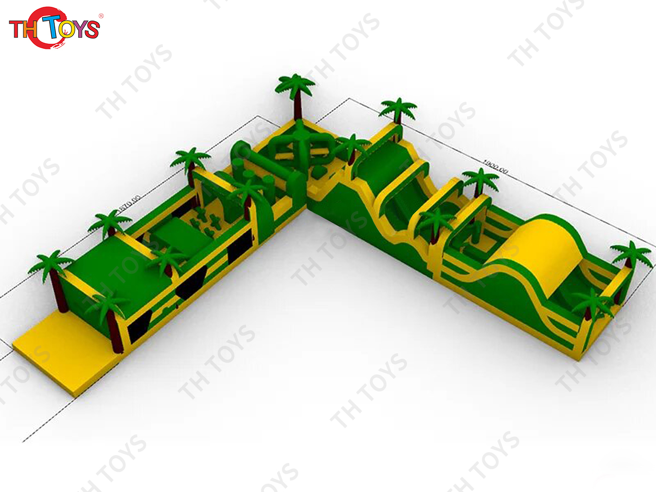 commercial PVC palm tree inflatable bouncy castle obstacle course with slide for sale