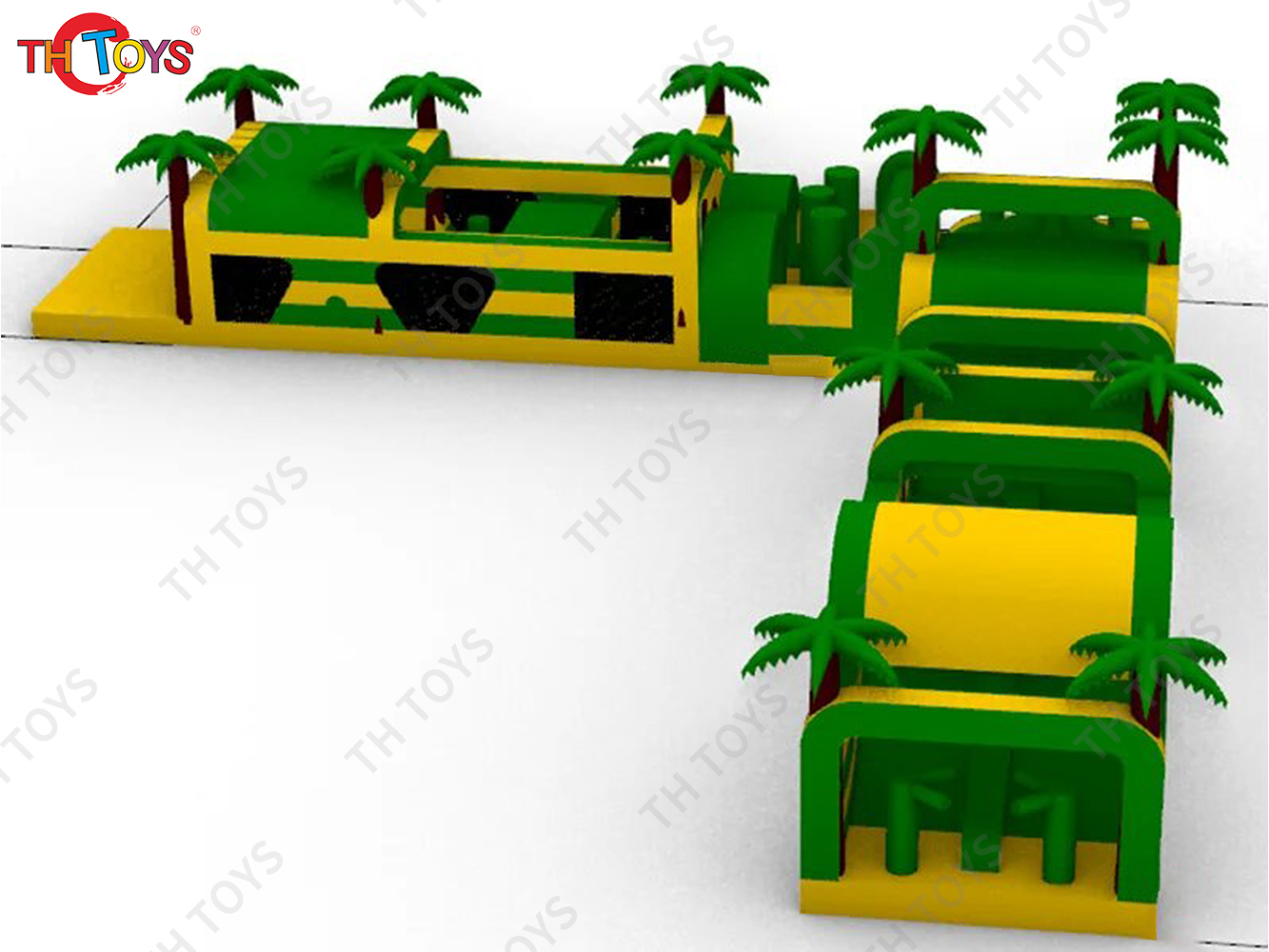 commercial PVC palm tree inflatable bouncy castle obstacle course with slide for sale