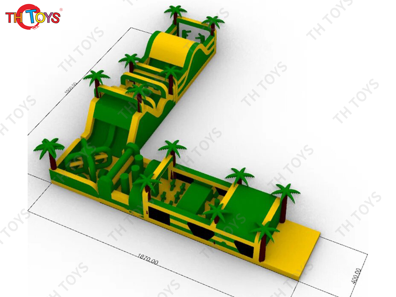 commercial PVC palm tree inflatable bouncy castle obstacle course with slide for sale