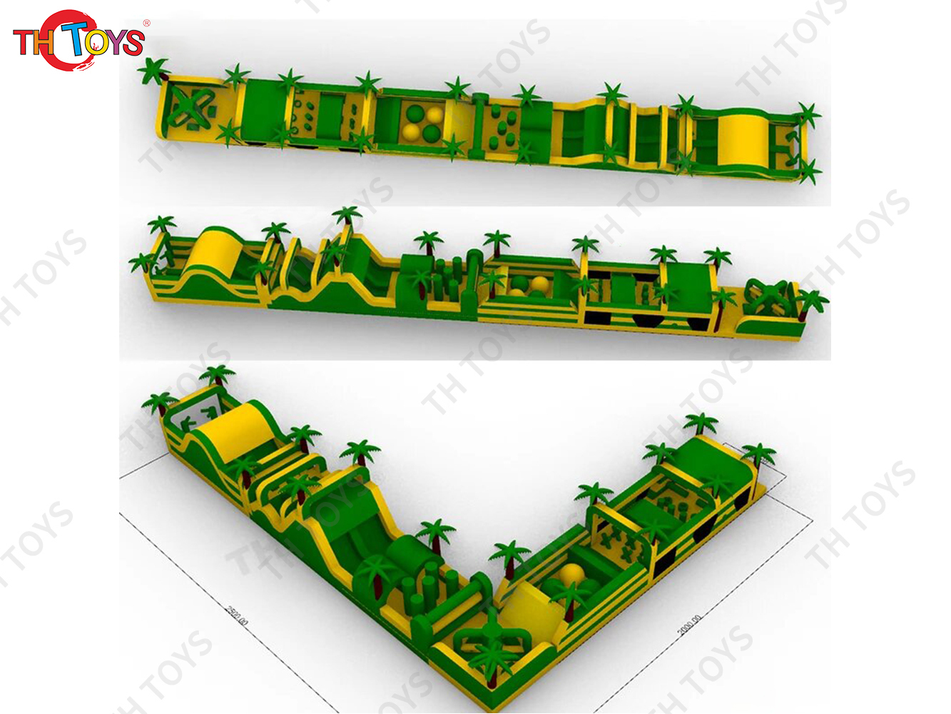 New Design 45m Long 2 in 1 L Shape Jungle Playground Inflatable Obstacle Course for Amusement Park