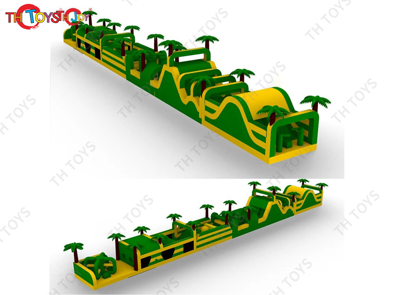 New Design 45m Long 2 in 1 L Shape Jungle Playground Inflatable Obstacle Course for Amusement Park