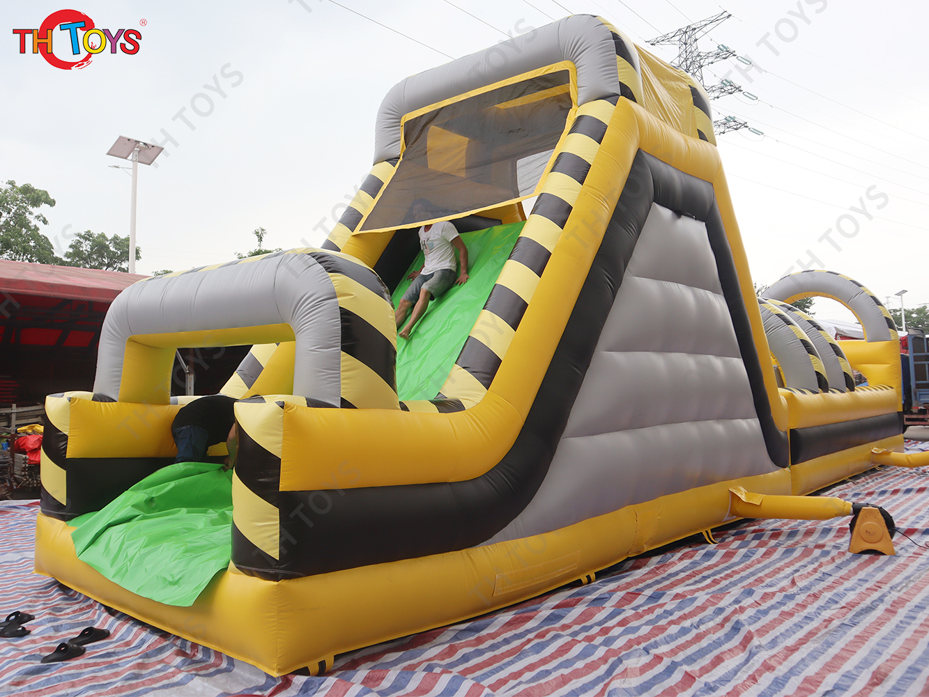 15m kids inflatable obstacle course challenge game, adults commercial bouncy castle jumper slide rush race