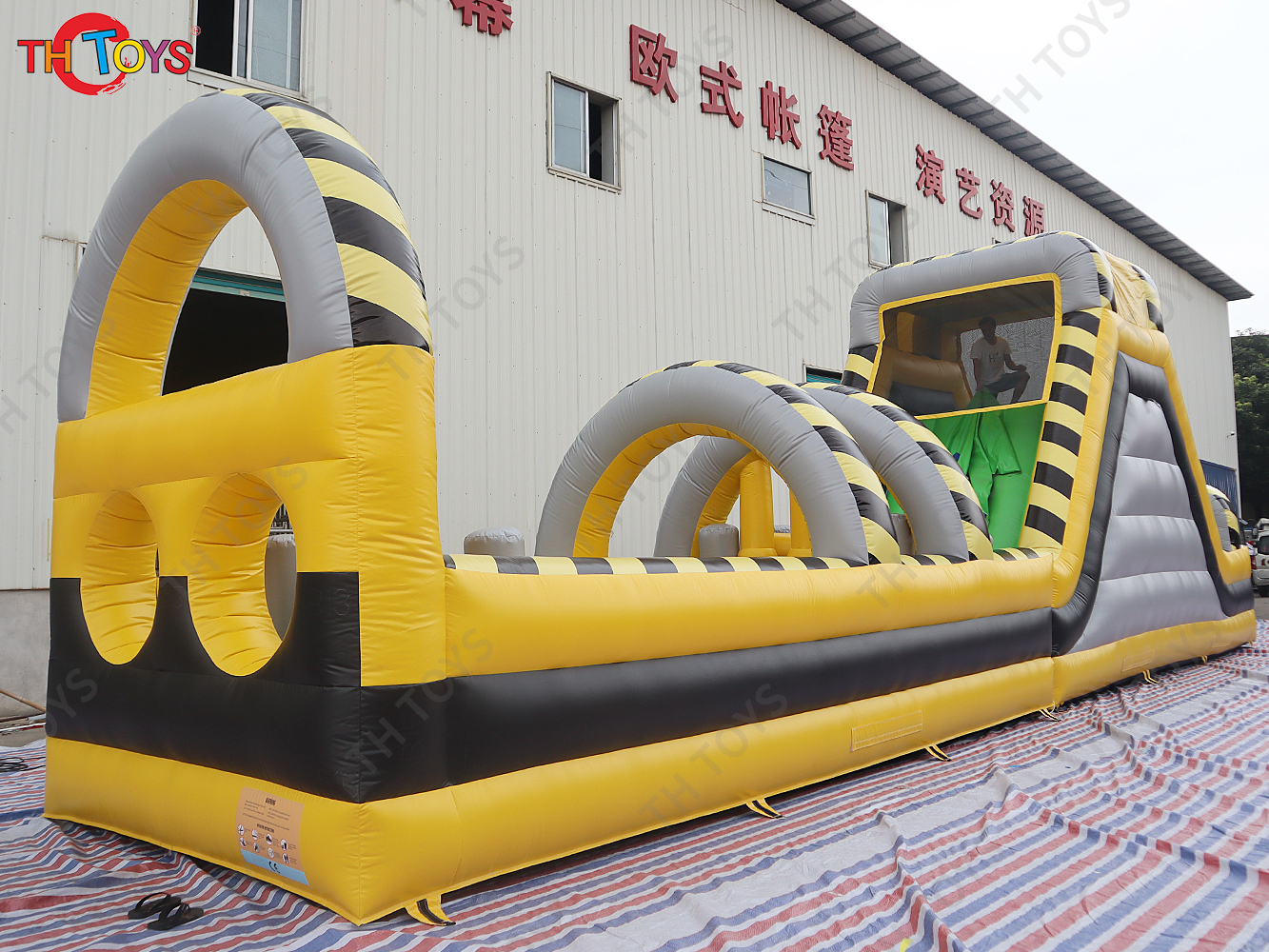 15m kids inflatable obstacle course challenge game, adults commercial bouncy castle jumper slide rush race