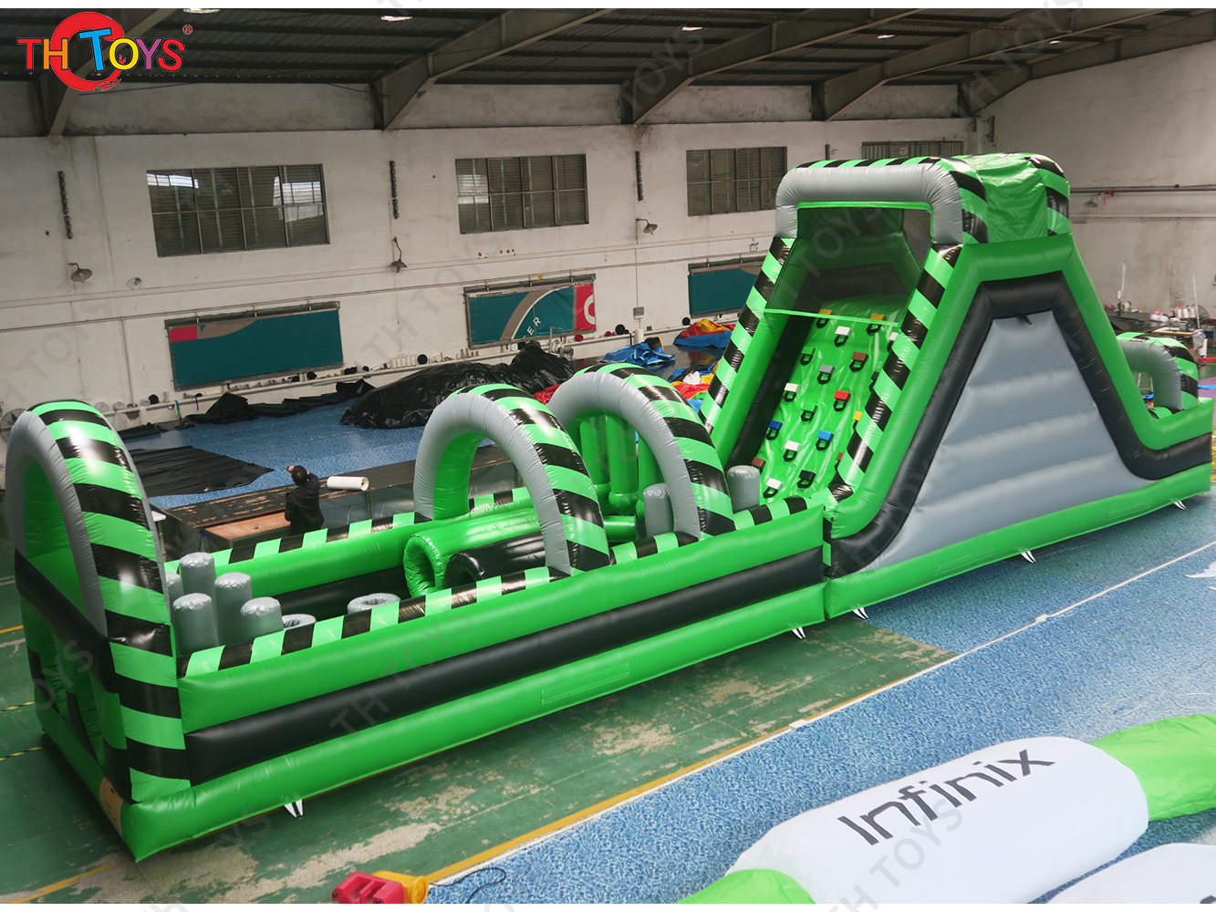 15m kids inflatable obstacle course challenge game, adults commercial bouncy castle jumper slide rush race