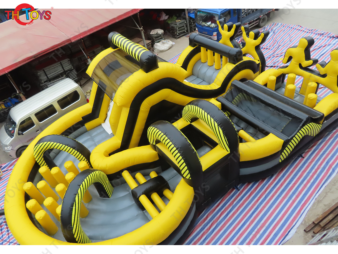 12x7m inflatable obstacle course racing slide team work sport game, inflatable jungle funland slide combo