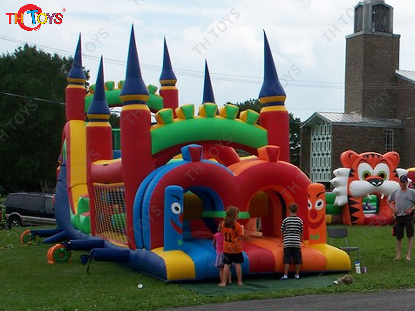 castle inflatable obstacle course,giant commercial inflatable obstacle course with bounce slide