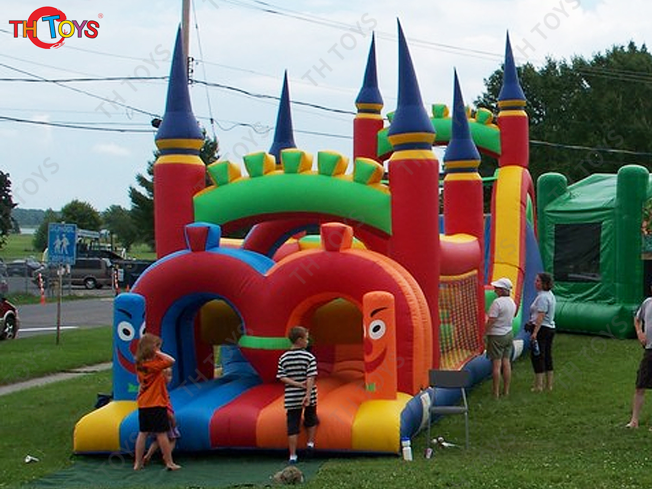 castle inflatable obstacle course,giant commercial inflatable obstacle course with bounce slide