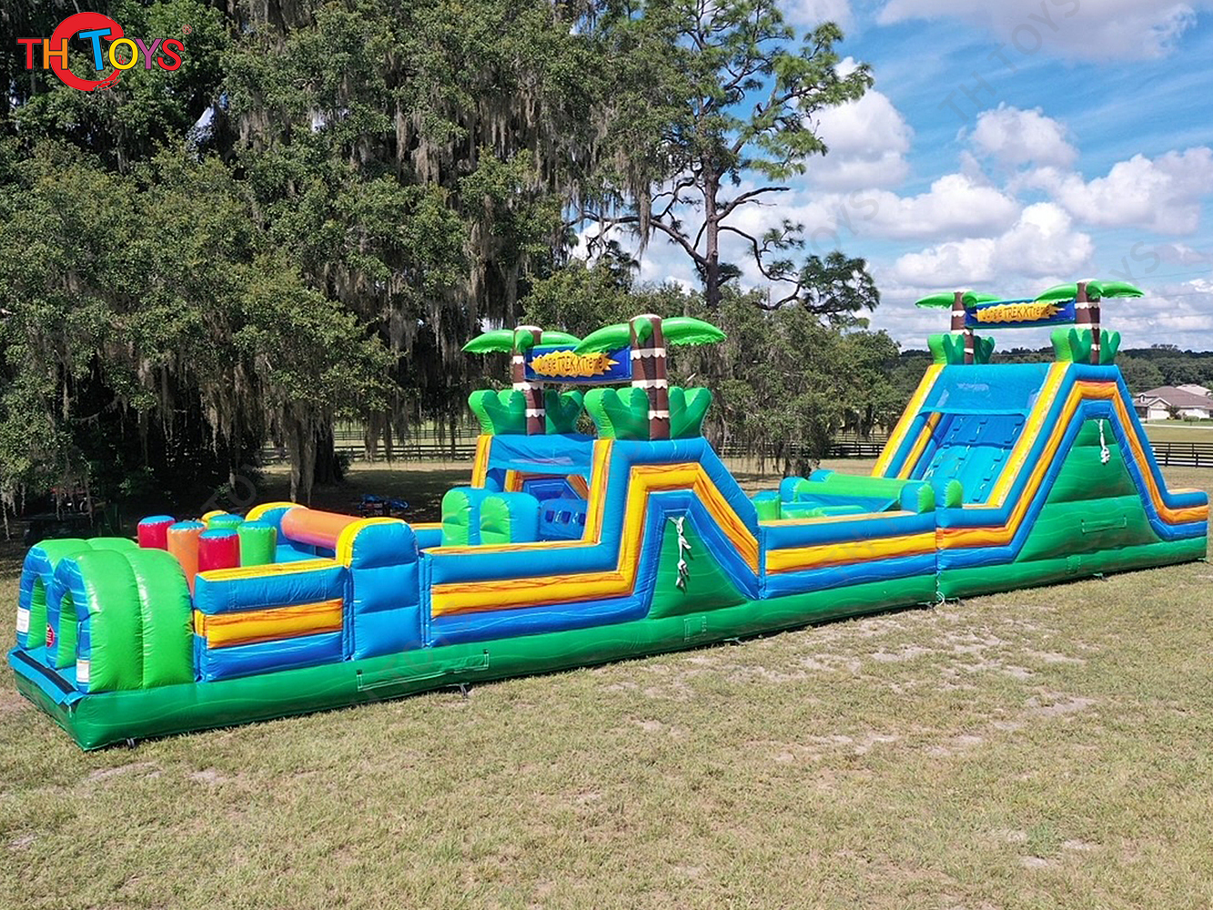 Outdoor Interactive Challenge Inflatable Obstacle Course 20M Jungle Jumper Slide Speed Racing Sport Game
