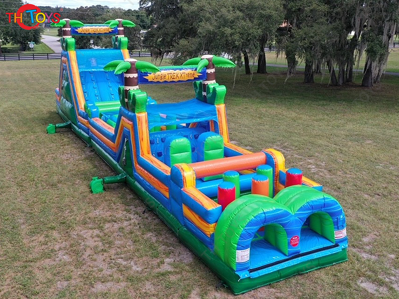 Outdoor Interactive Challenge Inflatable Obstacle Course 20M Jungle Jumper Slide Speed Racing Sport Game